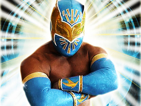 sin cara wrestler without mask. a full time WWE Wrestler.